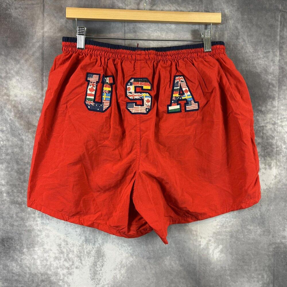 Vintage Speedo Swim Trunks Mens Large Red 1996 Atlanta Olympics USA Drawstring‎